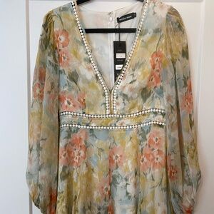 Sundae Muse Floral Crochet Trim Chiffon Bloom Dress